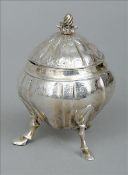 A 19th century Maltese silver sugar vase and cover Standing on hoof feet, the cover with spiral