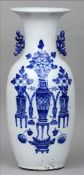 A large 19th century Chinese blue and white vase The flared rim above twin pierced handles, the main