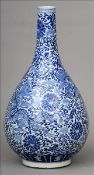 A Chinese blue and white bottle neck vase The top rim with Greek key pattern border, the main body
