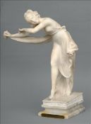 GIUSEPPE CIPRIANI (1826-1911) Italian Figure of a Scantily Clad Dancer Carved alabaster, on a plinth