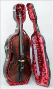 A 19th century German one-piece back violin cello, circa 1880 Together with two bows, one German,