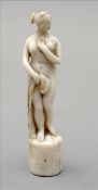A small 19th century carved ivory figure Formed as a classical naked lady, possibly a pipe tamper. 6