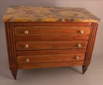 A late 19th century Continental miniature marble topped commode The rectangular top above three