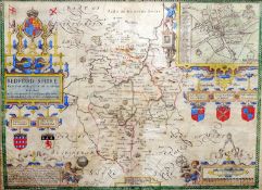After JOHN SPEED (1552-1629) British Bedfordshire and the Situation of Bedford 17th century hand