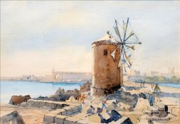 *AR WINTON ALDRIDGE (1906-1997) British Greek Coastal Windmill Watercolour Signed 47 x 34 cms,