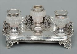 A Victorian cut glass mounted silver desk stand, hallmarked London 1899, maker`s mark of George