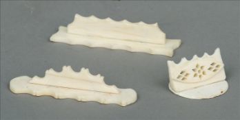 Three 19th century Chinese carved ivory brush stands Each typically formed. The largest 7 cms
