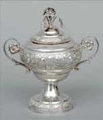 An early 19th century Maltese silver sugar vase and cover The body decorated with birds amongst