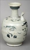 A Chinese pottery ewer, possibly Song Dynasty The baluster body with applied spout and loosely