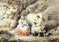 After GEORGE MORLAND (1763-1804) British Family by a Rural Cottage; and Four Men in a Punt 18th