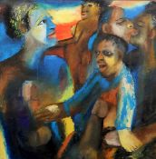 JACK KATARIKAWE (born 1940) Ugandan Tribal Orgy Oil on paper Signed 61 x 61 cms, framed and glazed