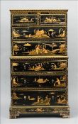 An early 20th century chinoiserie lacquered chest on chest, of small proportions The moulded