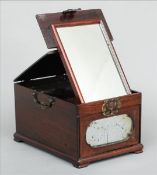 An early 20th century Chinese hardwood dressing box The hinged brass mounted lid enclosing a