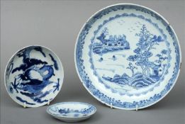 An 18th century Chinese blue and white porcelain plate Typically decorated; together with a