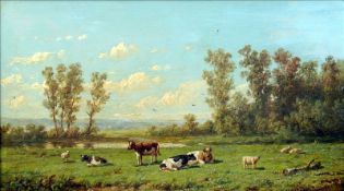 ANTHONIE JACOBUS VAN WIJNGAERDT (1808-1887) Dutch Cattle in a Rural Landscape Oil on panel Signed