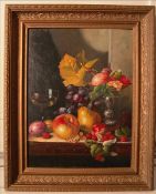 After EDWARD LADELL (1821-1886) British Still Life of Fruit Oil on panel Bears monogram 31.5 x 42