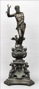 A large 19th century bronze Formed as a classical figure and a mythical bird above a caryatid