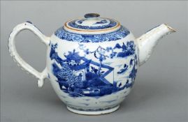 An 18th century Chinese blue and white teapot and cover Decorated with scenes of fishermen and