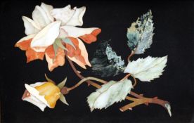 A late 19th/early 20th century pietre dura panel The various specimen stones formed as a rose,