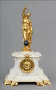 A 19th century gilt bronze and marble mystery clock The architectural white base encompassing the
