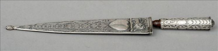 An 18th century South American Chilean white metal mounted dagger with white metal sheath The