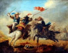 CONTINENTAL SCHOOL (18th/19th century) Fighting Cavaliers on Horseback Oil on canvas 79 x 62.5