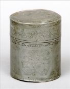 A late 19th century Chinese pewter tea cannister The domed removable lid enclosing an interior