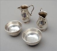 Six miniature silver jug and bowl sets, each hallmarked London 1961, maker`s mark of Asprey & Co.