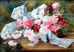 MARIE LOUISE COLOMBIER (19th/20th century) French Still Life of Carnations Watercolour Signed 76 x