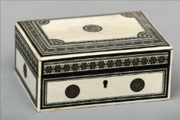 A 19th century Anglo-Indian ivory and Vizagapatam box With hinged lid and typical decoration. 14.5