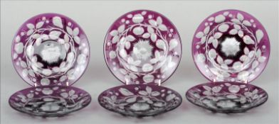 A set of six early 20th century Stevens and Williams of Stourbridge intaglio cut cameo dishes Each
