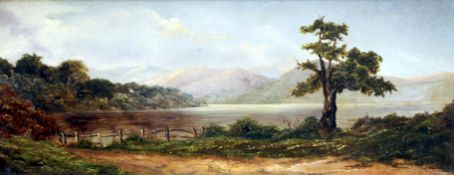 ENGLISH SCHOOL (19th/20th century) Landscape Oil on board 36 x 14.5 cms, framedGenerally in good