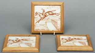 A set of three early 20th century tiles Each transfer decorated with a horse and jockey