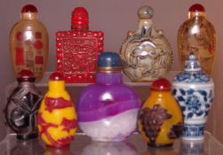 Nine various Chinese snuff bottles Including: porcelain, cameo glass, hardstone and inside