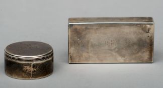 A silver cigarette box The hinged rectangular top engraved with initials, the gilt interior
