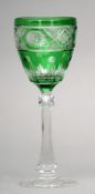A Stevens & Williams of Stourbridge intaglio cut cameo glass Green overlaid with faceted knopped
