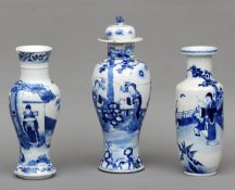 Three 19th century Chinese porcelain vases One with cover and decorated with female figures in a