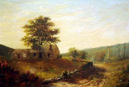 Manner of BENJAMIN WILLIAMS LEADER (1831-1923) British Cottages by a Country Path Oil on canvas