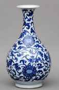 A 19th century Chinese porcelain blue and white baluster vase With flared rim decorated overall with