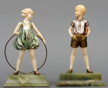 JOHANN PHILIPP FERDINAND PREISS (1882-1943) German Hoop Girl and Sonny Boy Cold painted bronze and