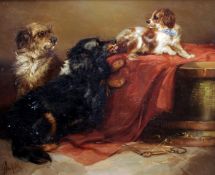 GEORGE ARMFIELD (circa 1808-1893) British Terrier and Two Spaniels in an Interior Oil on canvas