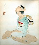JAPANESE SCHOOL (19th/20th century) Study of a Geisha Pencil and watercolour Signed, inscribed to