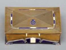 A George V silver gilt and enamelled presentation cigarette box, hallmarked London 1934, maker’s