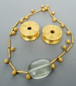 An ancient Byzantine rock crystal and yellow metal necklet The sectional strand interspersed with