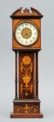 A late 19th century marquetry inlaid rosewood cased miniature longcase clock The dial with Arabic