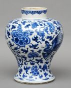A 19th century Chinese porcelain blue and white vase Of inverted baluster form decorated with a pair