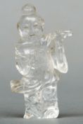 A carved rock crystal figure of an Oriental gentleman 8 cms high.Chips to feet, some chipping and