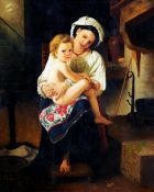 G. COSTA (19th/20th century) Continental Mother and Child in a Cottage Interior Oil on canvas Signed