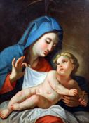 CONTINENTAL SCHOOL (18th century) Madonna and Child Oil on panel 38 x 53 cms, framed Generally in