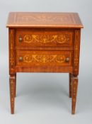 A small 20th century inlaid chest The rectangular top with marquetry inset panel above two drawers